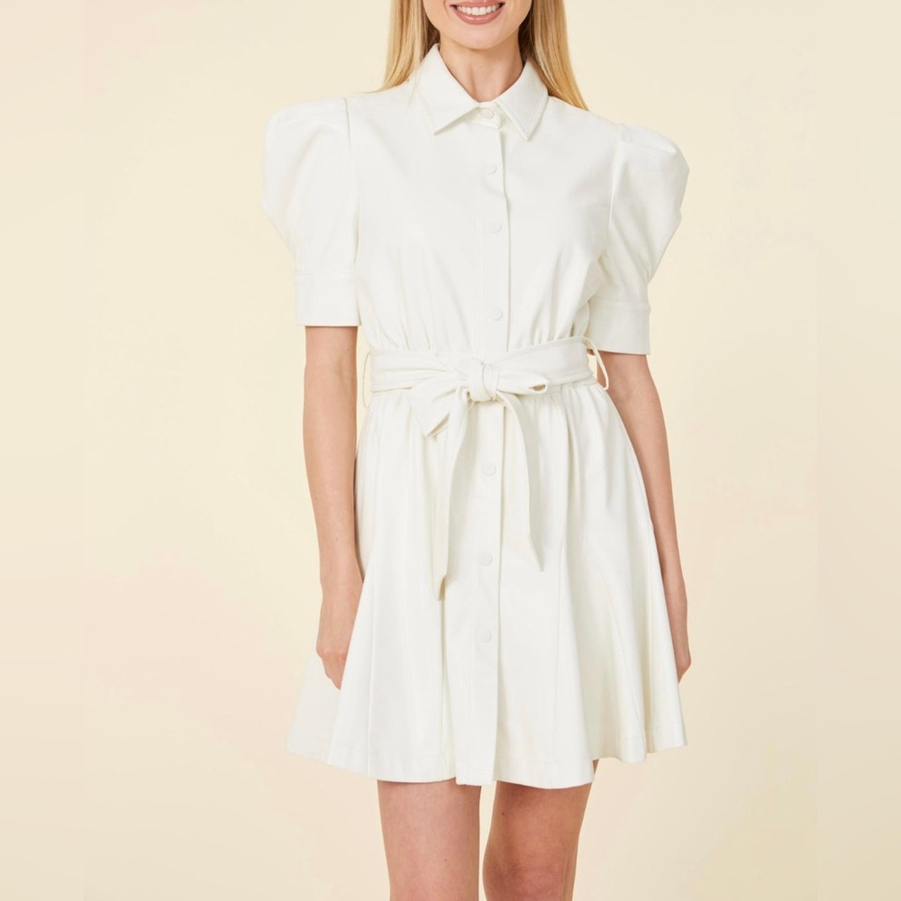 DKNY Cream Faux Leather Shirt Dress |Size 2
